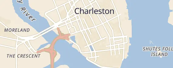 Street map around Charleston