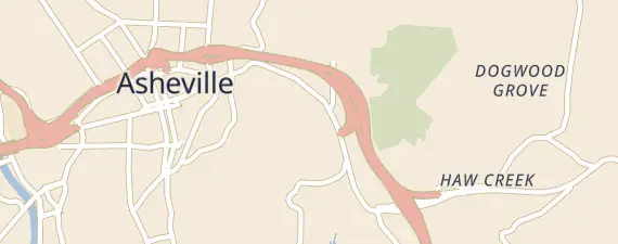 Street map around Asheville