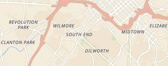 Street map around Charlotte