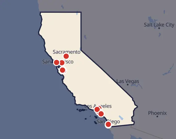 Map of card shows in California