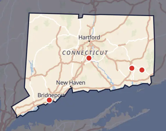 Map of card shows in Connecticut