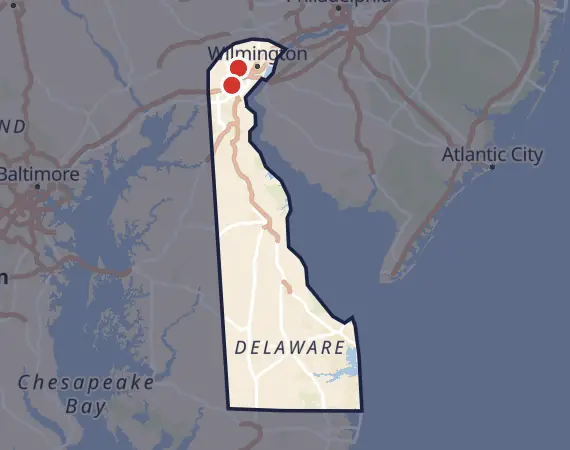 Map of card shows in Delaware