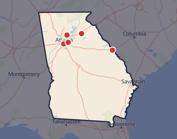 Map of card shows in Georgia