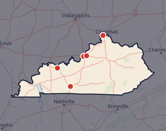 Map of card shows in Kentucky