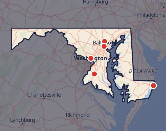 Map of card shows in Maryland