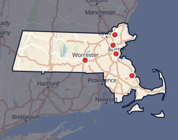Map of card shows in Massachusetts