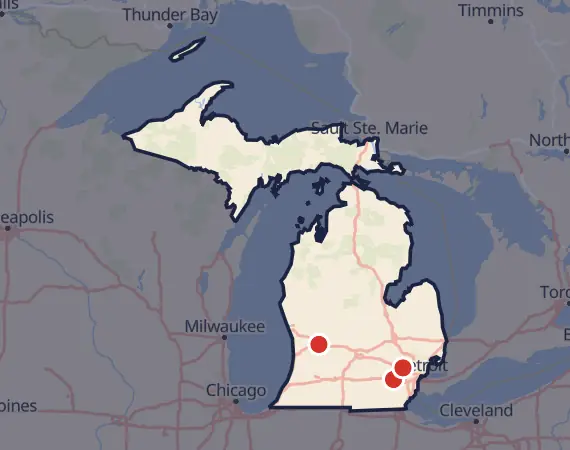 Map of card shows in Michigan
