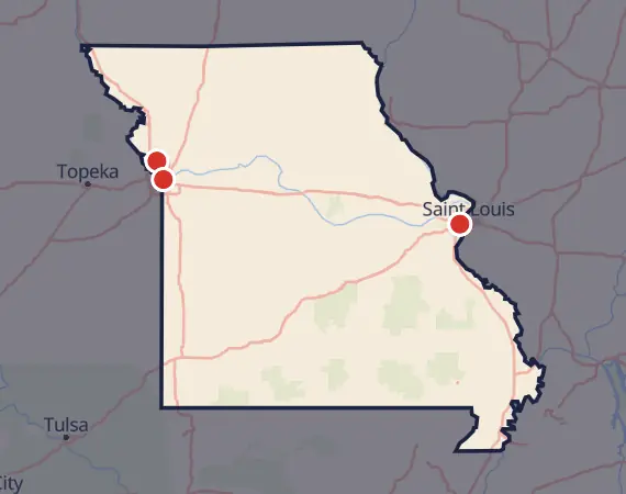 Map of card shows in Missouri