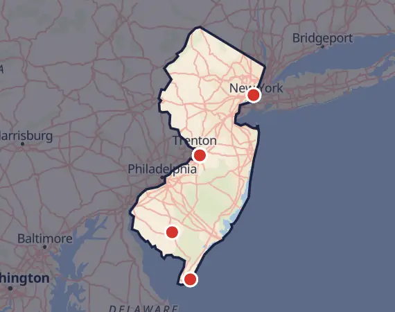 Map of card shows in New Jersey