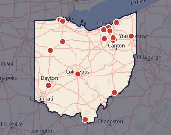 Map of card shows in Ohio