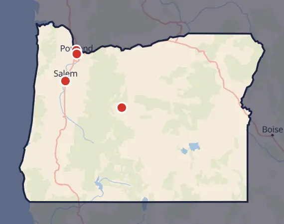 Map of card shows in Oregon