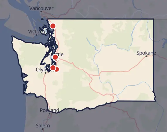 Map of card shows in Washington