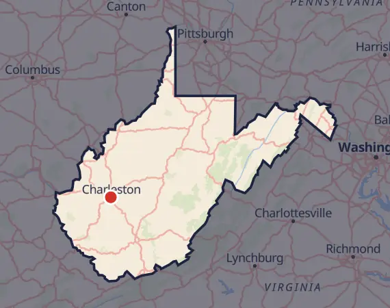 Map of card shows in West Virginia